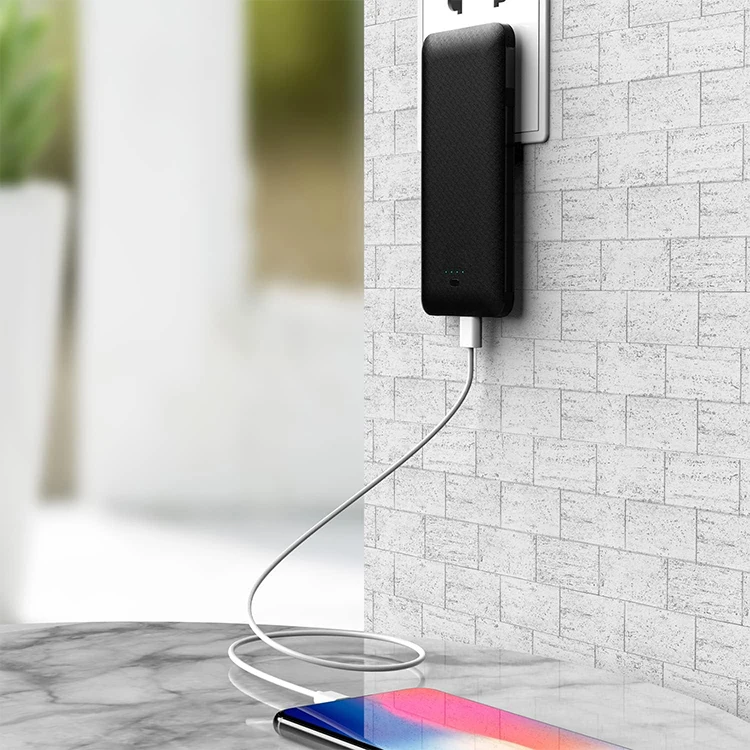 PD20W Power Bank 10000mAh Built-in Folding AC Plug, Portable Multi-Port Power Bank with 3 Cables, Black White Blue Pink PB147AC