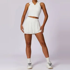 Soft Ribbed Yoga Set Workout Two Piece Sleeveless Crop Top High Waist Shorts Athletic Fitness Training Wear