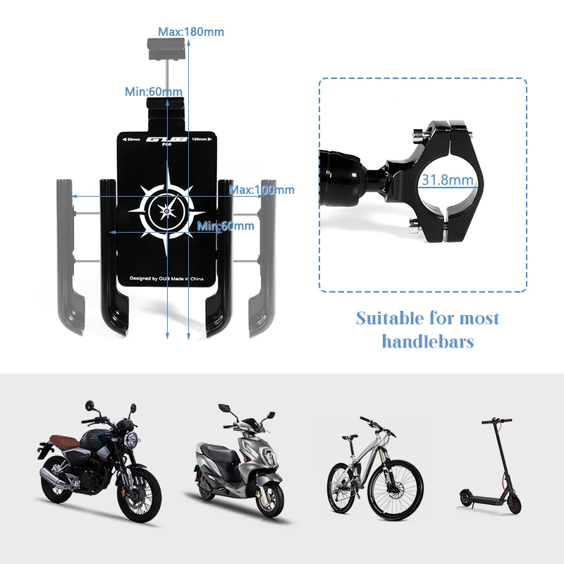 Superbsail GUB Mobile Phone Holder Metal Motorcycle Bike Aluminum Alloy Anti-slip GPS Clip Water Proof Phone Case Holder Bike manufacture