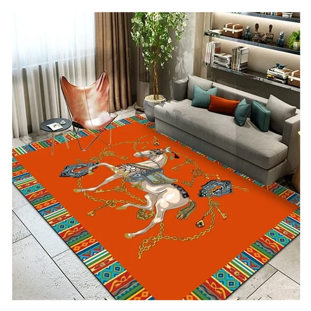 Nordic Animal Horse Living Room Carpet Ethnic Frame 3d Printing Rectangle Room Rug Luxury Design Modern Home Decor Floor Mat