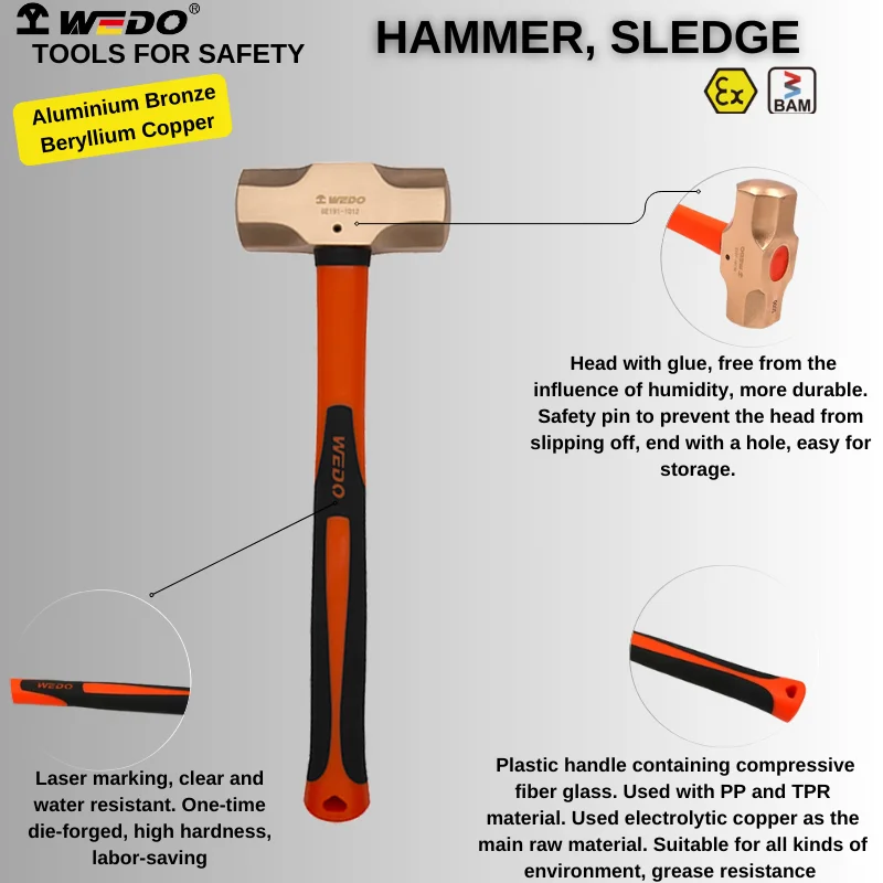 WEDO BAM ATEX FM Certificate Non-sparking Aluminium Bronze Beryllium Copper Sledge Hammer