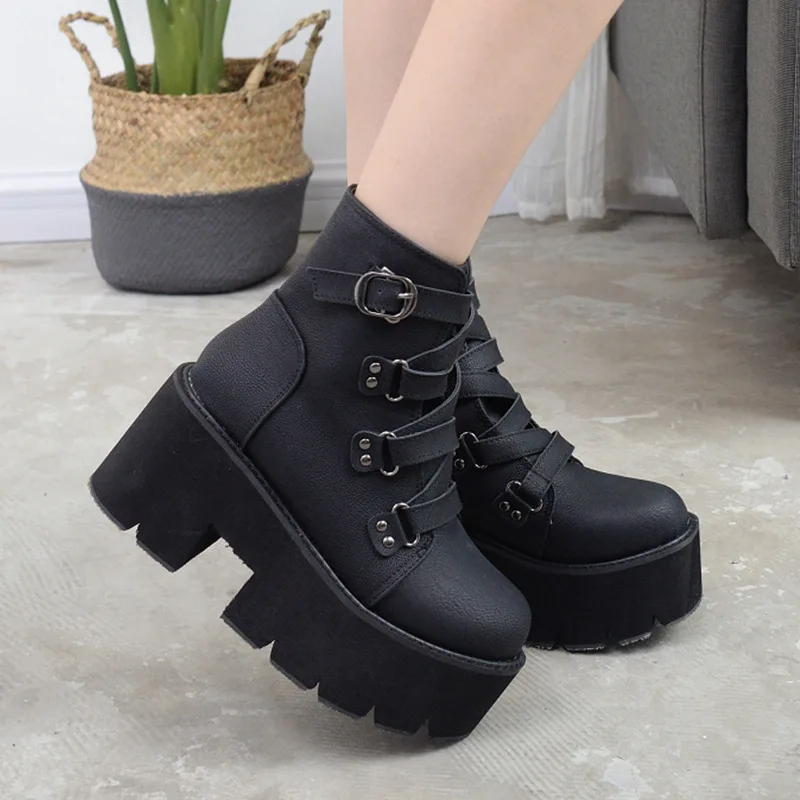 Zapatos de Metal Punk para mujer, botines con plataforma dentada y