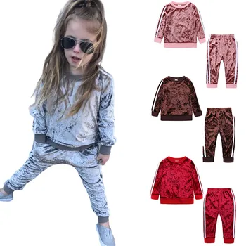 2022 Toddler Girls Boutique Clothing Sets Spring Little Girls Velvet 2 Piece Pants Set Outfit Velvet For Kids