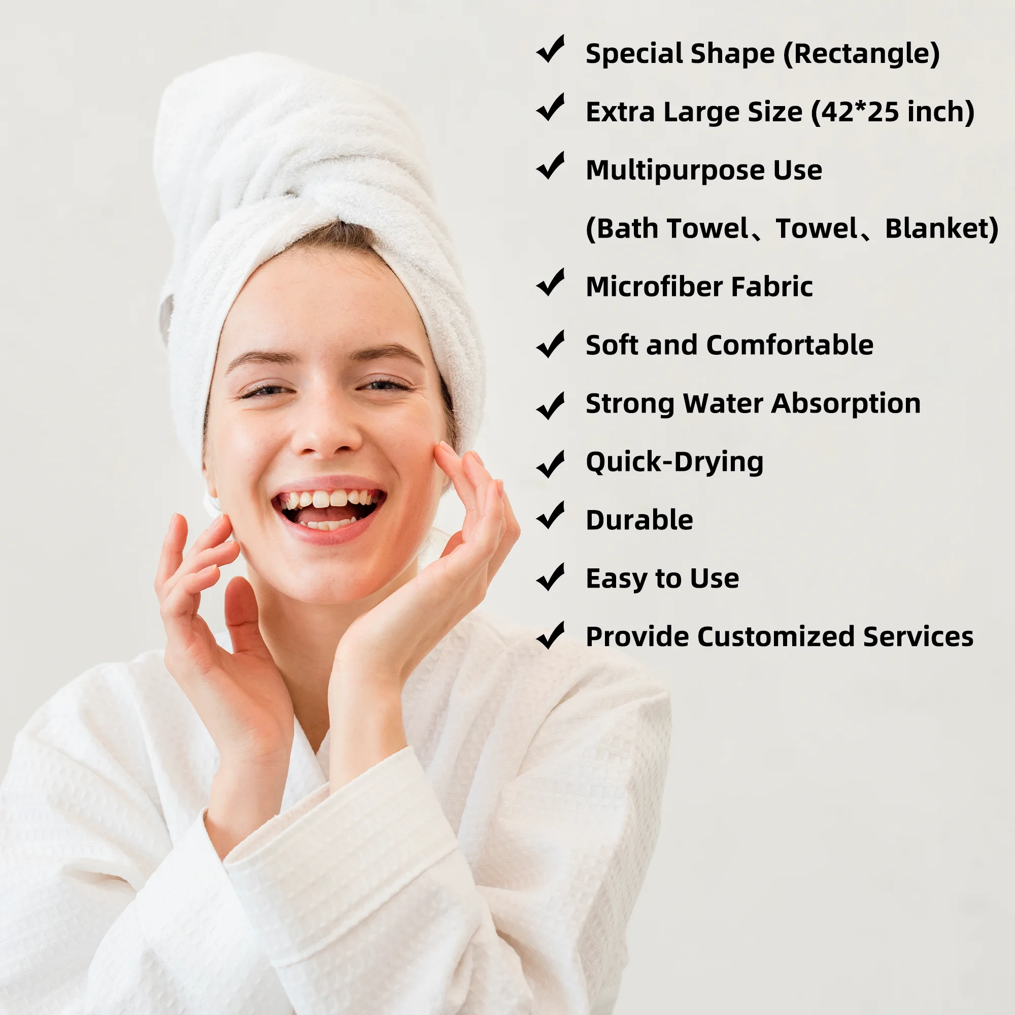 CHENGHE, большое полотенце для волос из микрофибры для женщин, удобное полотенце для сушки волос с эластичной лентой, полотенце с пользовательским логотипом