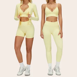 Wholesale Seamless Soft 4pcs Workouts Sets for Women V Bra High Support Athletic Suits Girls Fitness and Yoga Wear