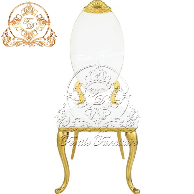 King Throne Аренда белого цвета из искусственной кожи золотого цвета из нержавеющей стали обеденный стул для свадебного банкета