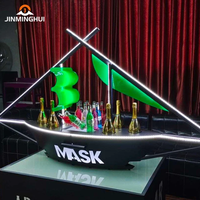 Custom 18-Bottle LED Display Rack Waterproof Acrylic Metal Sailboat Yacht Design Rechargeable Removable Advertising Holder