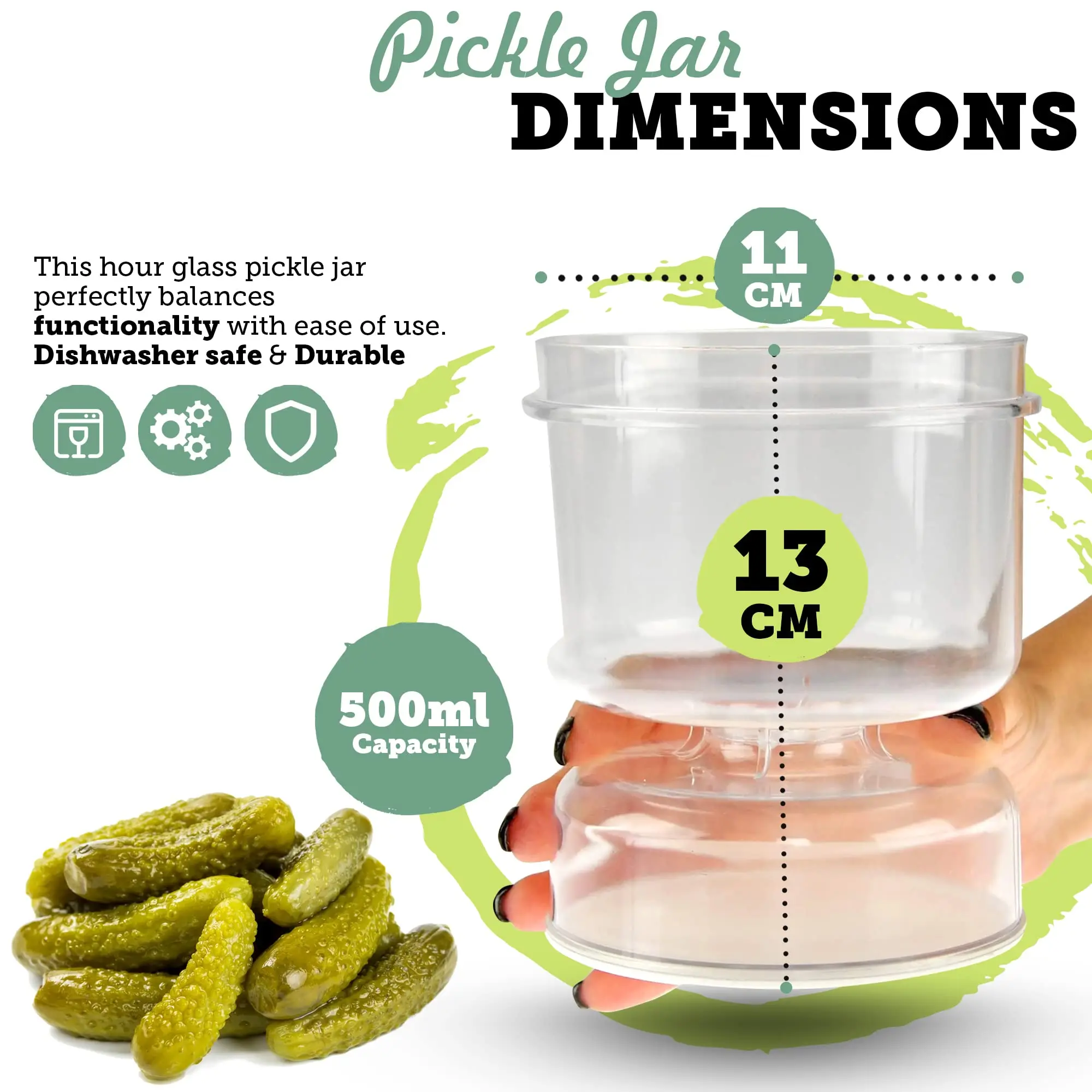 Pickle And Olives Jar Container With Strainer Hourglass Pickle Juice