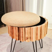 Functional Space Saving Velvet Pouf Round Green Fabric Storage Bench Ottoman Stool