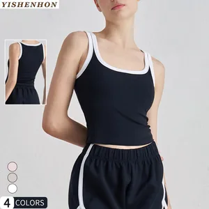 YISHENHON Nude Feeling  Yoga Top for Womens U-collar Beauty Back Breathable Sports Vest Summer Sweet Running Fitness Sport Wear