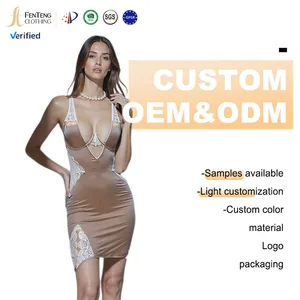 Lism Custom Women Sexy Solid Satin Dress Deep-V Neck Elastic Waist Breathable Front Knee-Length Sissy Night Sleepwear for Summer