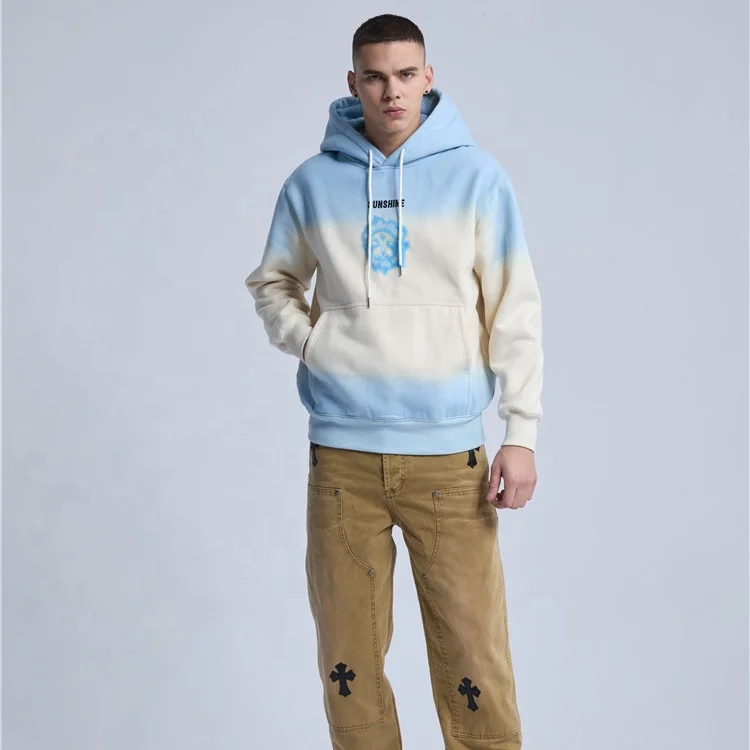 Rainbow Touches Street Sportswear Customized Gradient Dip Dye Unisex Hoodie 100% Cotton Pullover Hooded Sweatshirt for Men