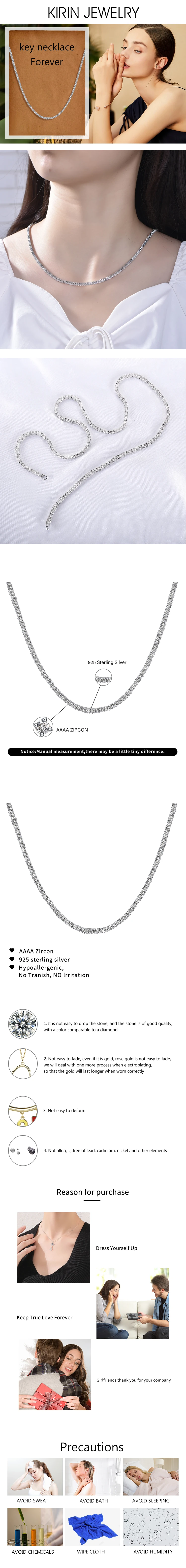 AAA CZ Diamond Tennis Necklace 925 Tennis Necklace Rhodium Finish Moissanite Tennis Chain Link Necklace