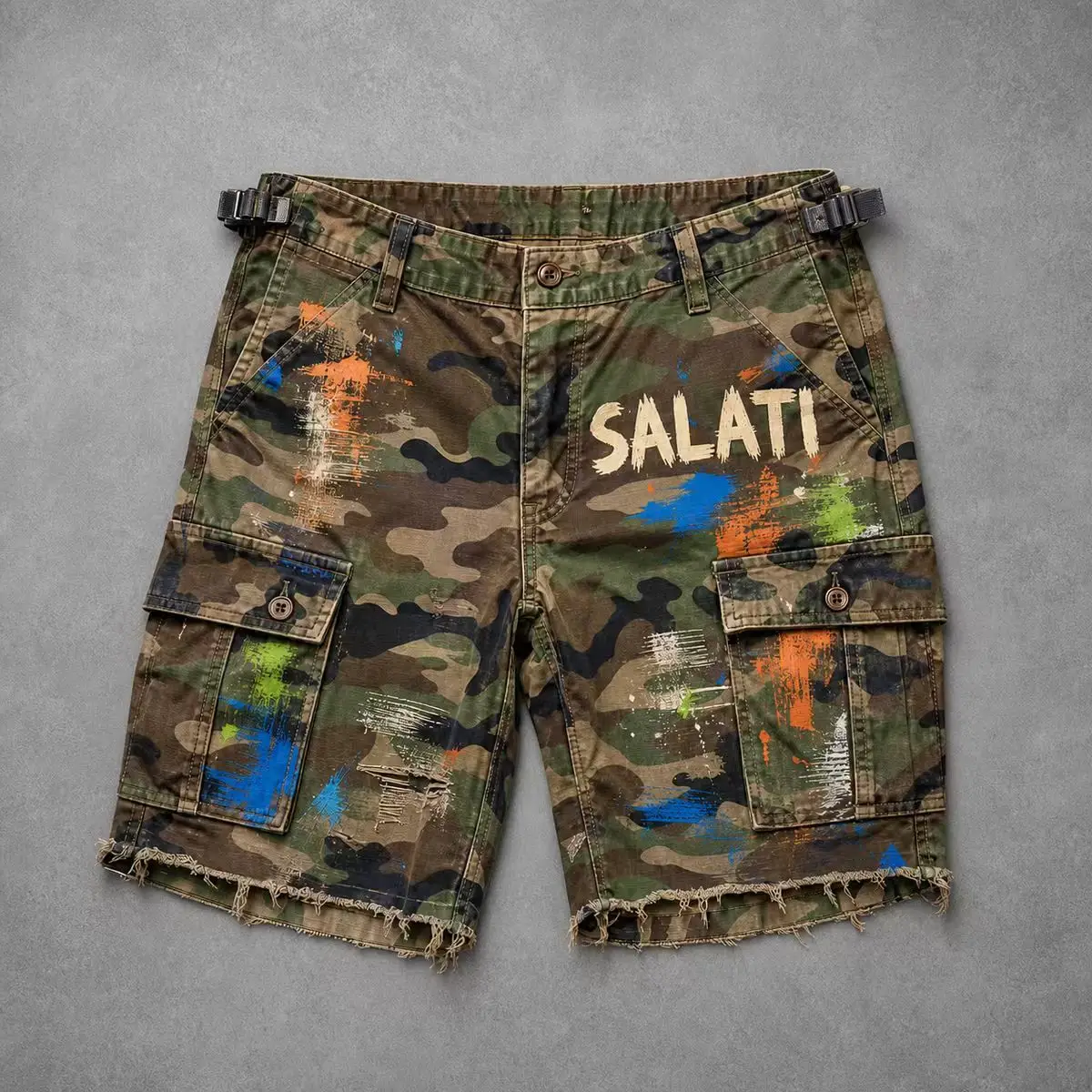 Vintage Graffiti Print Virgin Mary Embroidery Rivet Stud Trim Fray Raw Hem Baggy Denim Jorts Y2K Hip Hop Mens Street Shorts gallery 2