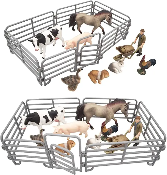 Sunshine Smile 12 Figuras De Animales De Granja Con Valla – Realistas, Desmontables, Para Jugar Y Aprender