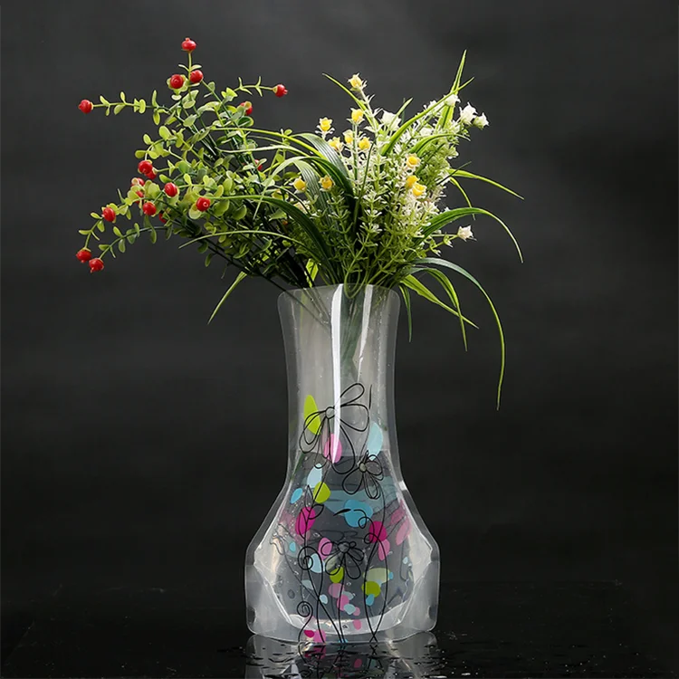 Factory Cheap Custom logo Colorful clear Foldable Plastic Flower Vase for Home Decoration