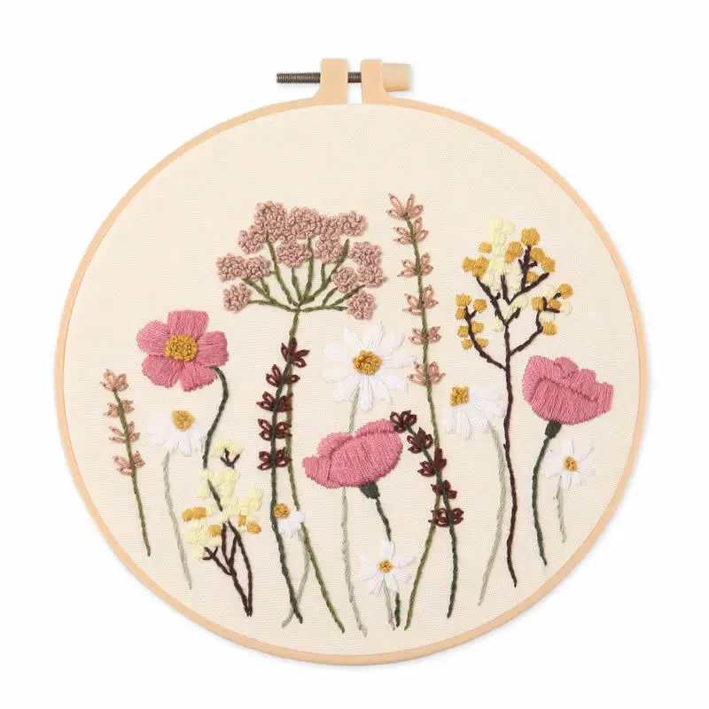 stamped floral embroidery kit for beginner