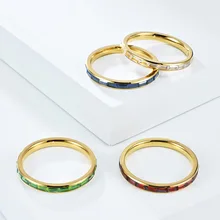 Fashion Jewelry Gold Plated 2mm Stainless Steel Ring for Women Zircon Ring Women Accessories Gold Wedding Ring Wholesale