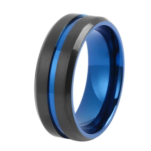 8mm Comfort Fit Polished Tungsten Carbide Ring Stainless Steel Jewelry Black Blue Titanium Wedding Band