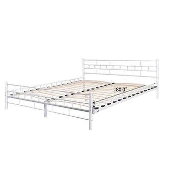 Hot Selling Modern Metal Bed Frame Single King Size Strong Iron Bedroom Furniture Extendable Storage White Wooden Slats for Home
