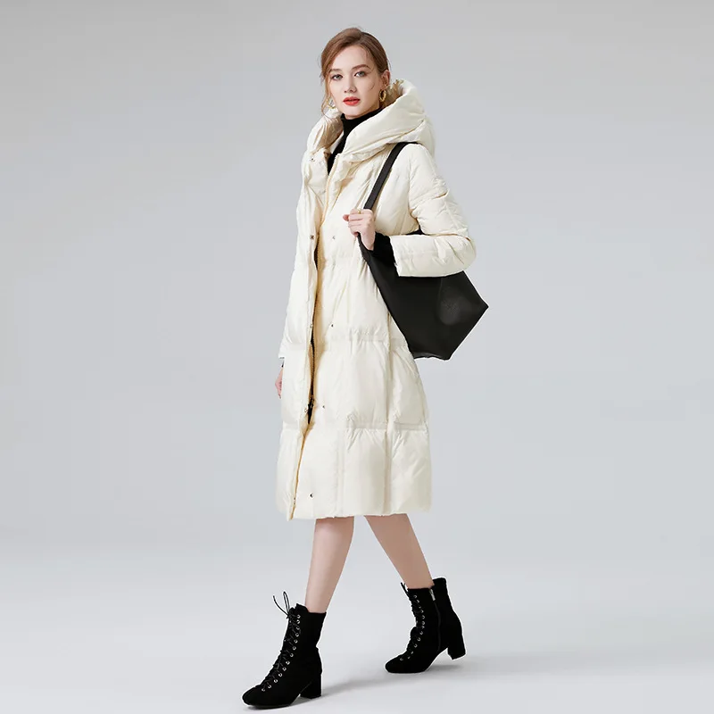 Lynkiss Women's Long Down Jacket - Lightweight Quilted Winter Coat With Hood, Water-Resistant & Warm