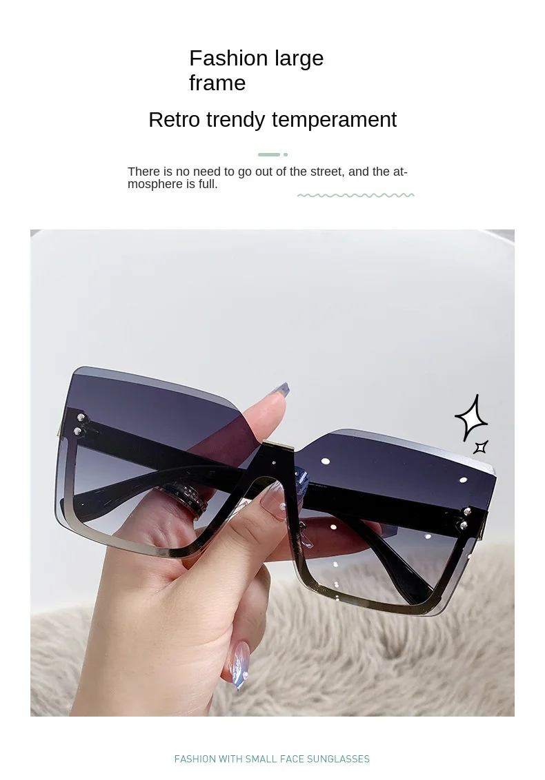 150 New Women Eyewear Rimless Trendy Sunglasses Large Square Sunglasses Personalized Glasses Retro Designer Fashion Sunglasses