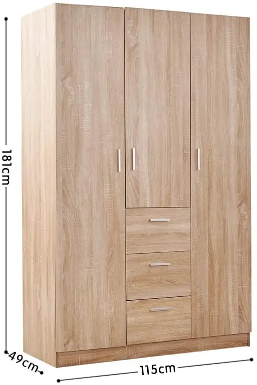 Modern Luxury Design White Wooden Kid Baby Children Closet Bedroom Wardrobes with 3 Door 3 Drawer