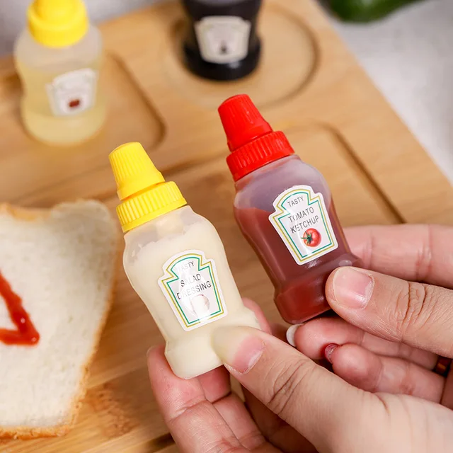 4 Pack Honey Mustard Squeeze Bottles Mini Tomato Ketchup Bottles Portable Squeezable Squirt Condiments