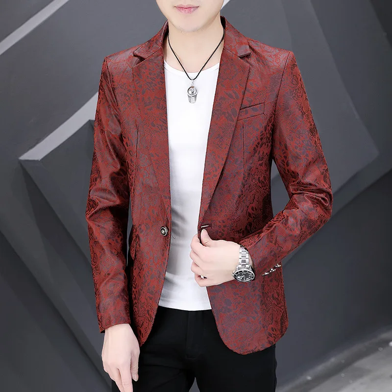 Wholesale Fashion Men Long Court Style Dark-grained Design Coat Fashion One Button Slim Man Casual Suit