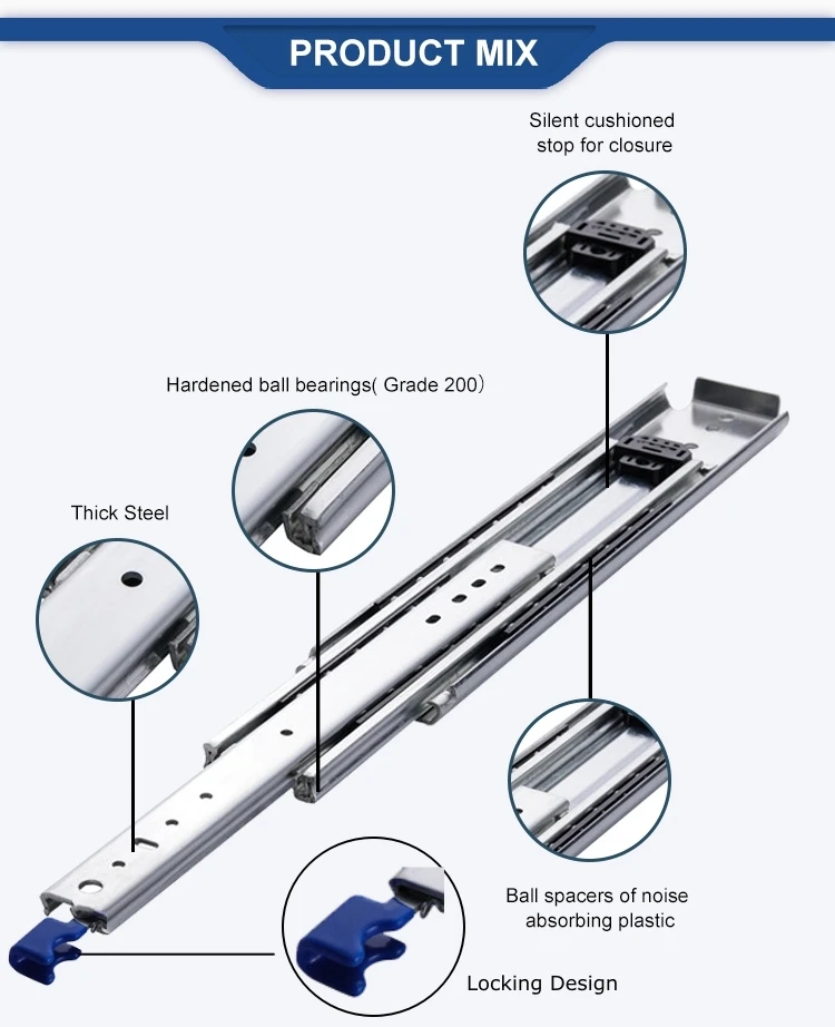 76mm Width 500ibs Full Extension Lock In Lock Out Heavy Duty Telescopic ...