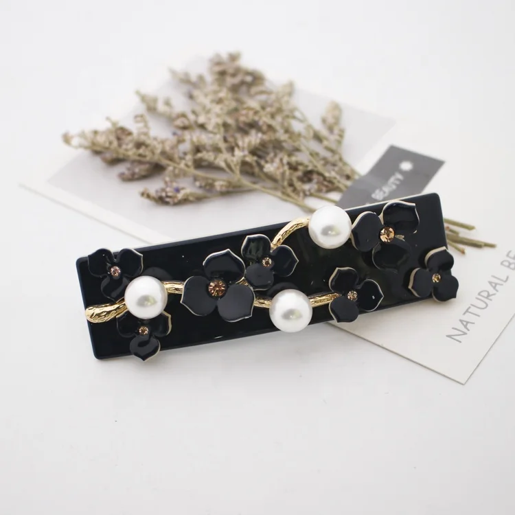 Модные Красочные заколки для волос во французском стиле Цветочные из ацетата и жемчуга со стразами женщин