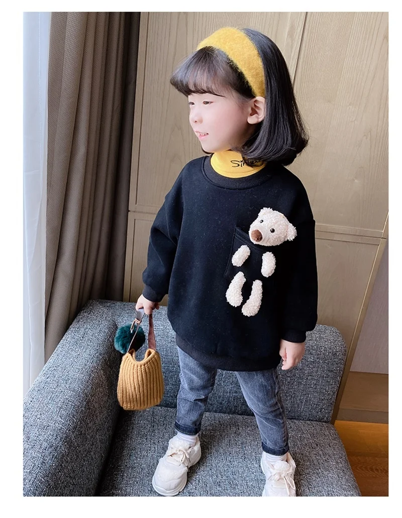 Лидер продаж осенне-зимняя теплая толстовка для мальчиков и девочек с изображением медведя Детский плюшевый пуловер карамельных цветов