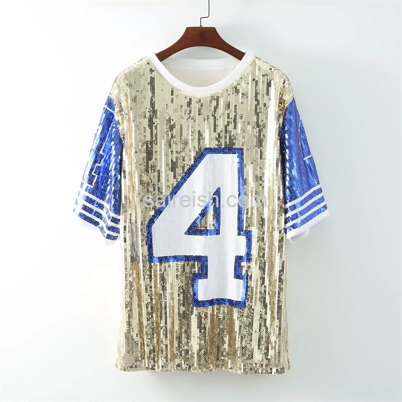 Saireish Football Dallas Cowboys Number 4 Sequin Tunic Top Jersey Shirt