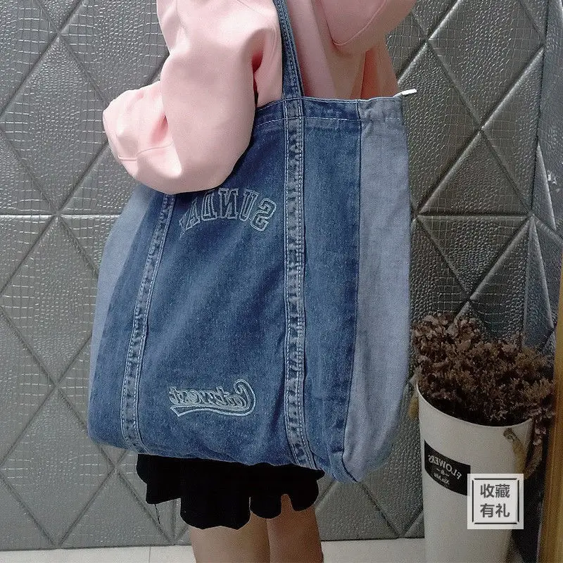 
2021 new fashion girl Korean version repurchase small fresh canvas denim female bag shoulder bag casual shopping bag 