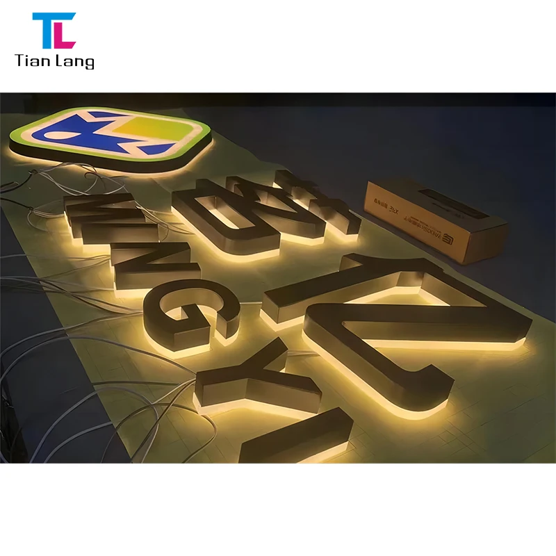 Wholesale Acrylic Store Signage customized Led Letters Shop Sign Gold Color Led Channel Letter Metal Backlit Sign