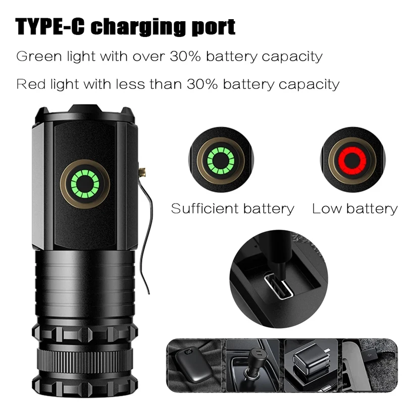 3 LED Flashlight 16340 Rechargeable USB C Light IP68 Waterproof with Magnet for Hiking Camping