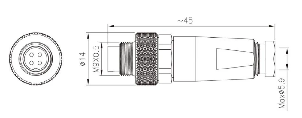 M9 Straight Male Metal Plug(Solder) IP67 2\3\4\5\6\7\8 Pin Industrial Connector