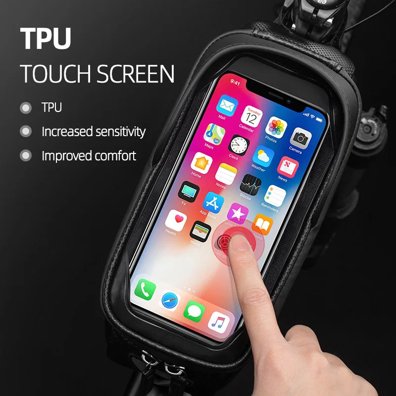 ROCKBROS Sacoche De Cadre Vélo 1,5L – écran Tactile TPU, Pare-soleil, étanche Légère – Pour Smartphone Jusqu'à 6,5 Pouces