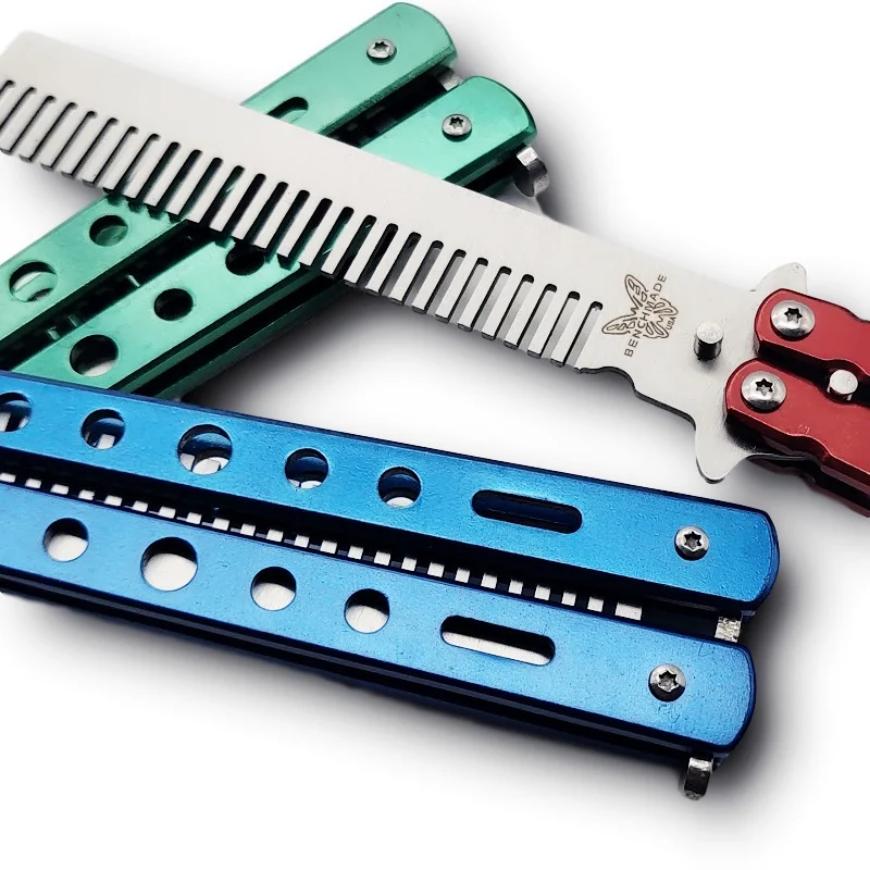 Wholesale Stock Various Colors Unsharpened Comb Knife Training Knife Stainless Steel Dull Blade Comb Exercise Butterfly Knife