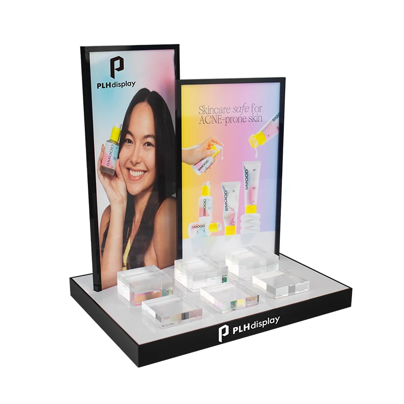 Custom High-end Detachable Acrylic Cosmetics Display Stand for Supermarket Counters Skincare Display Racks