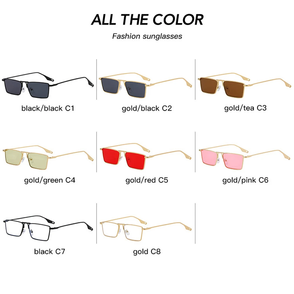 High Quality Candy Colors Small Rectangle Sunglasses Men Women Classic Gold Black Lens Metal Square Vintage Frame Eyewear UV400