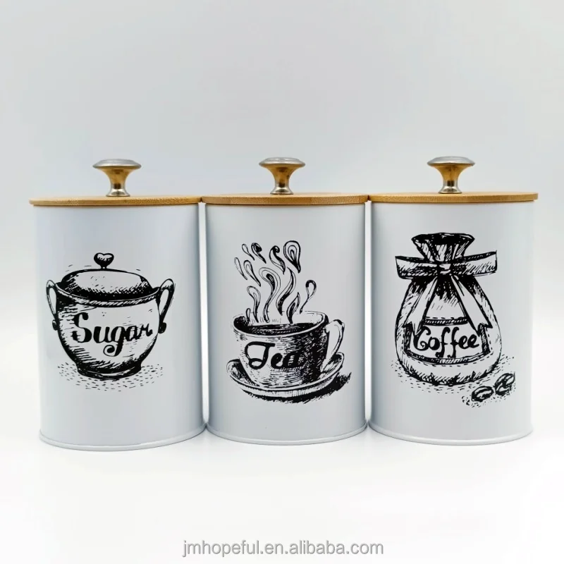Kitchen Container Sets Durable Metal Canisters with Bamboo Lids
