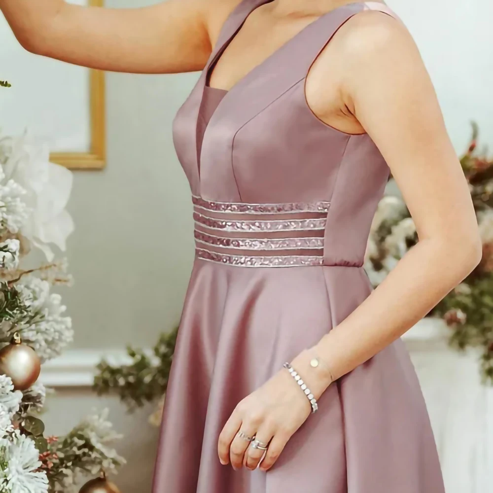 Oem Custom Womans Evening Dresses Sequin Waist High Low Satim Wed Dress Elegant Long Dresses Women