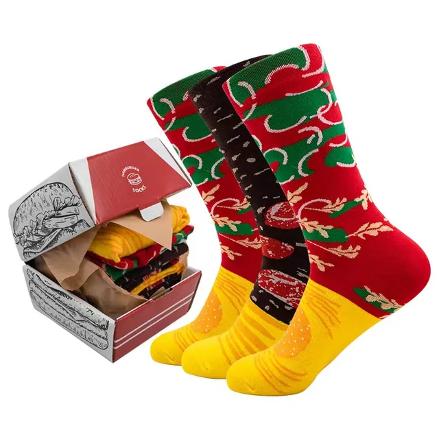 Packing Box Gift Boxes Cotton Custom Funny Food Socks Vegan Burger Socks