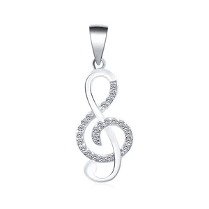 Custom 925 Sterling Silver Pendants 3A Cubic Zirconia Rhodium Plated Music Note Symbol Plated Pendant