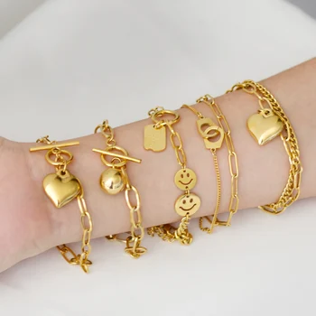 Asonsteel Wholesale Custom Gold and Silver Stainless Steel Girl Shape Charm Bead Bracelet