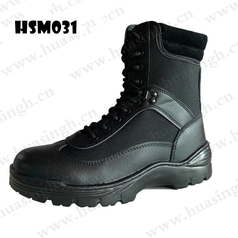LXG,6 Inch PU Outsole with Stitching Black/sand Military Boots Factory Sale Side Zipper&magic Tape Design Police Boots HSM031
