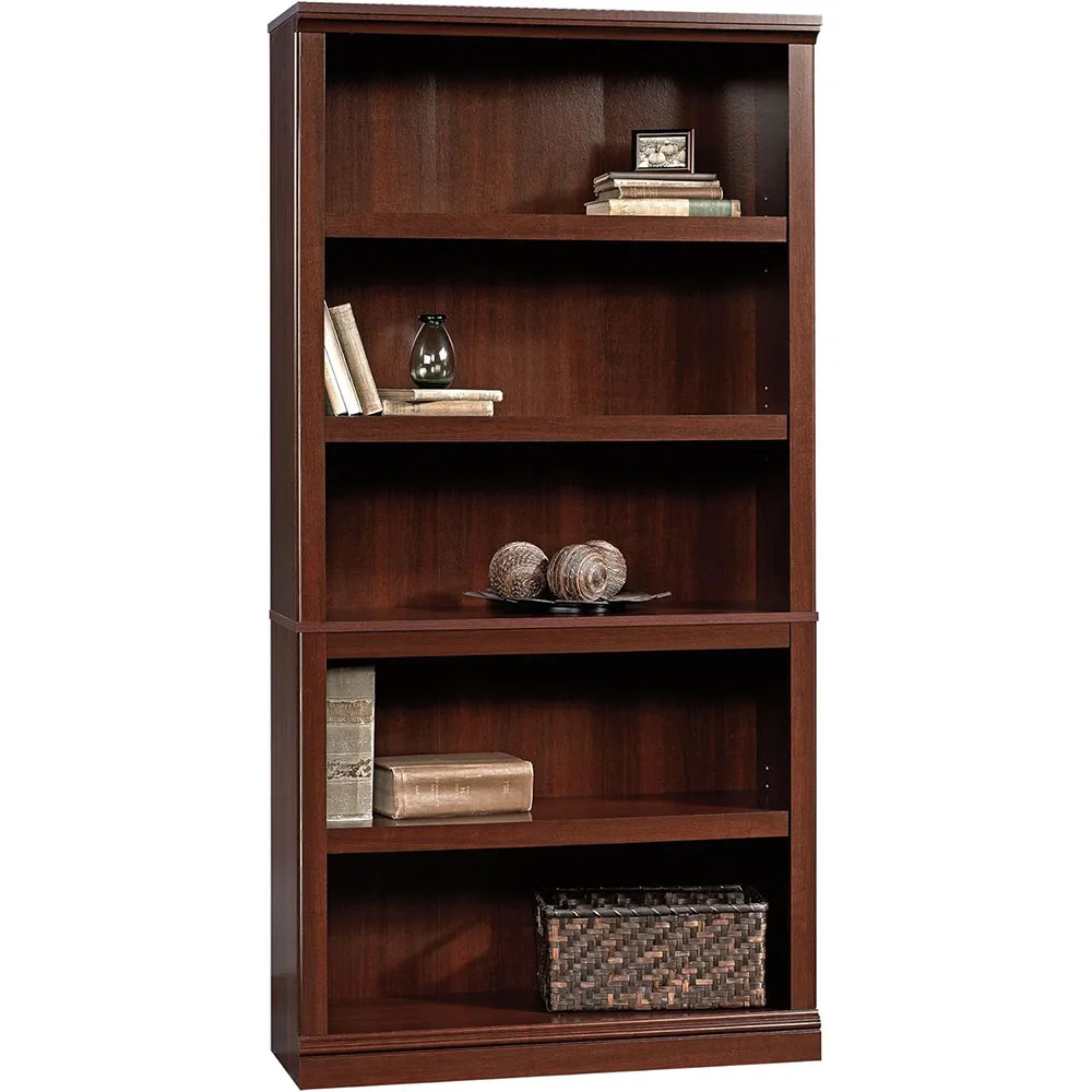 Biblioteca de Madera con Acabado Cereza de 5 Niveles Estante para Almacenamiento Misceláneo con Estantes Ajustables