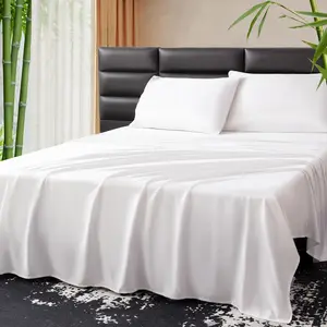 Soft Breathable 100% Bamboo Bedding Sheets Set Solid Color Natural Organic 100% Bamboo Deep Pockets Bedding Sheet