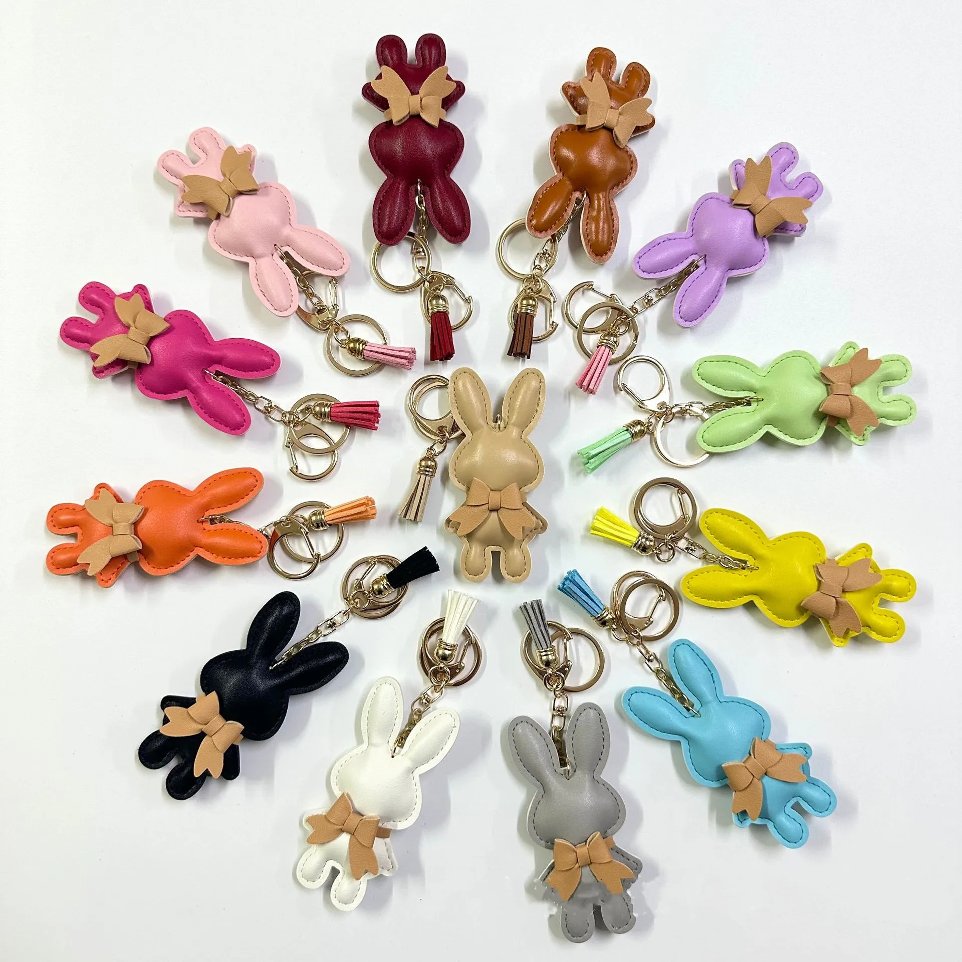 Cute Rabbit PU Leather Key Chains Bag Purse Charm Decoration Kawaii Bunny Bag Pendant With Tassel Keychain